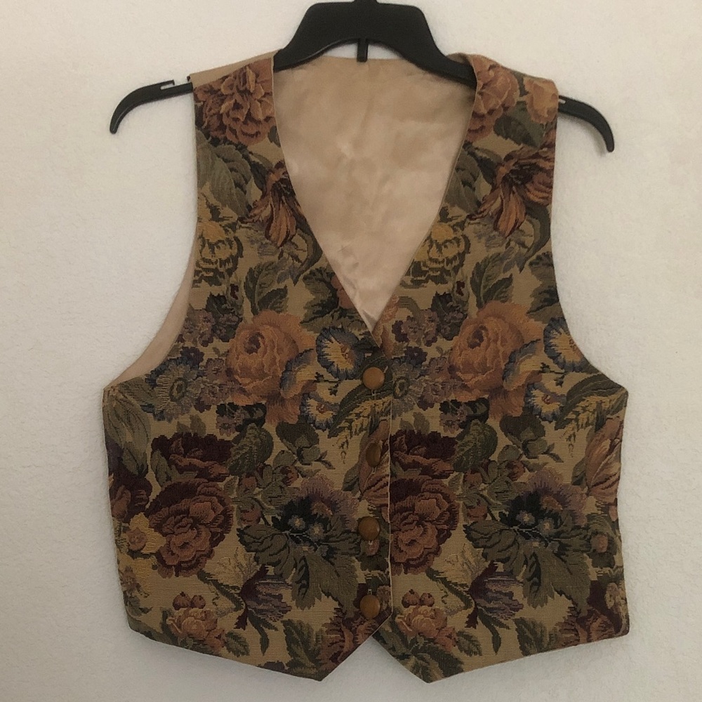 Vintage Floral Tapestry Vest in Gold and Brown